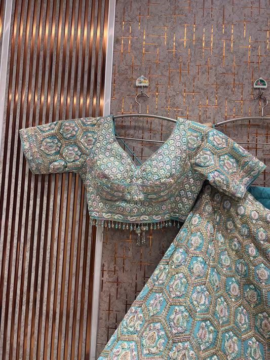 Sky Blue Crop Top Lehenga