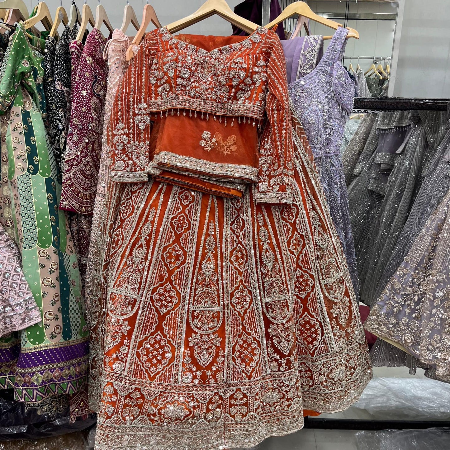 Rust Orange Crop Top Lehenga