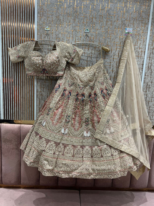 Good looking light Beige golden Crop Top Lehenga