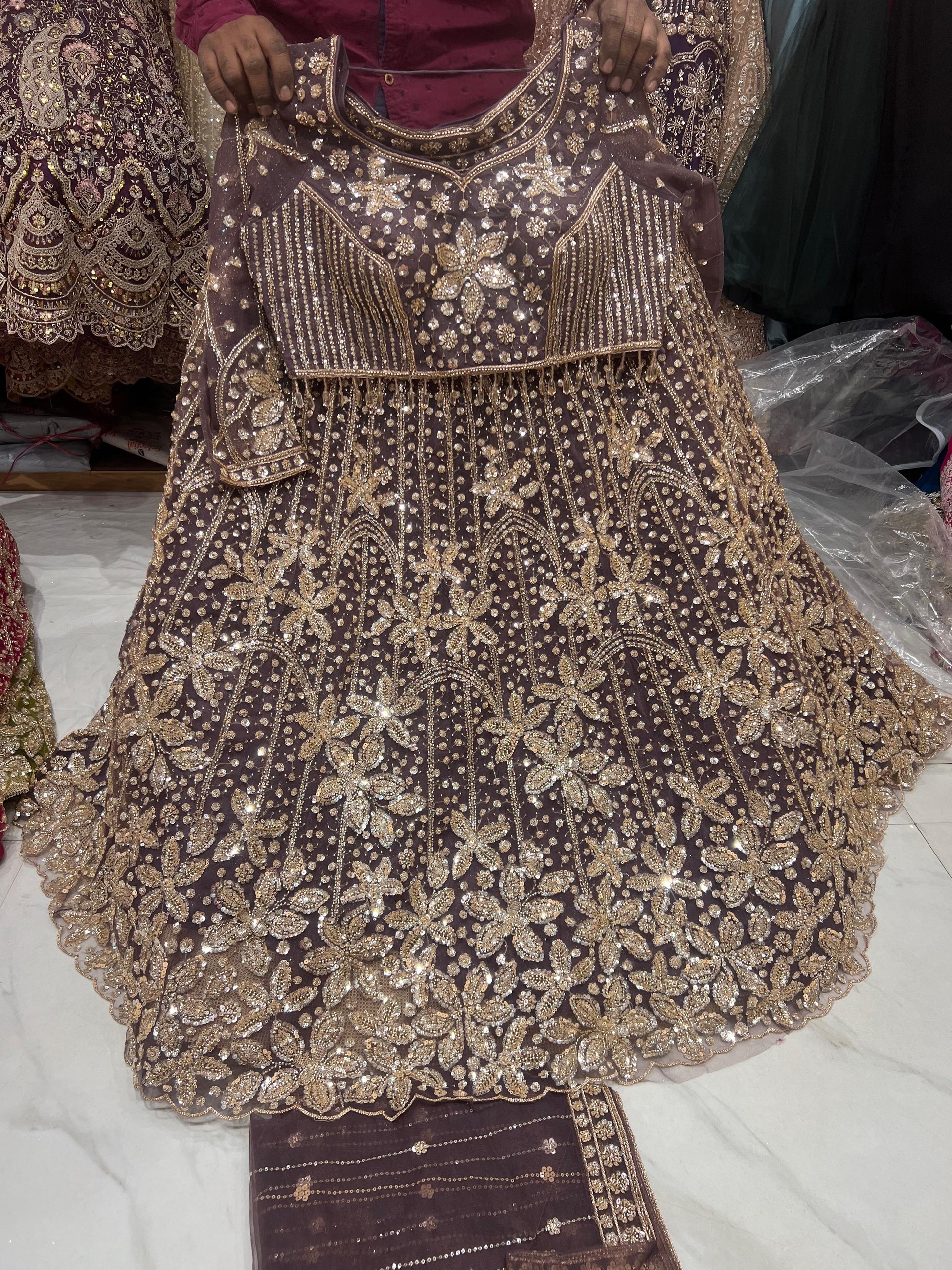 Green Floral Crop Top Lehenga - Shopping World