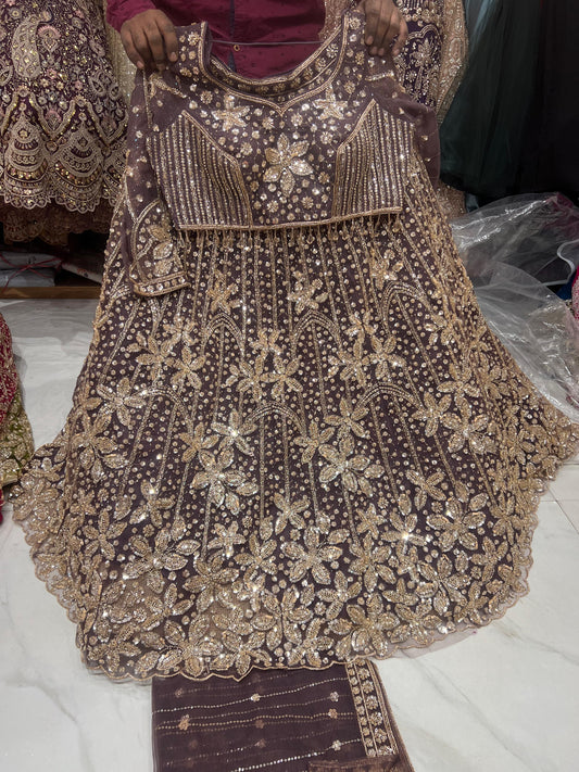 Green Floral Crop Top Lehenga - Shopping World