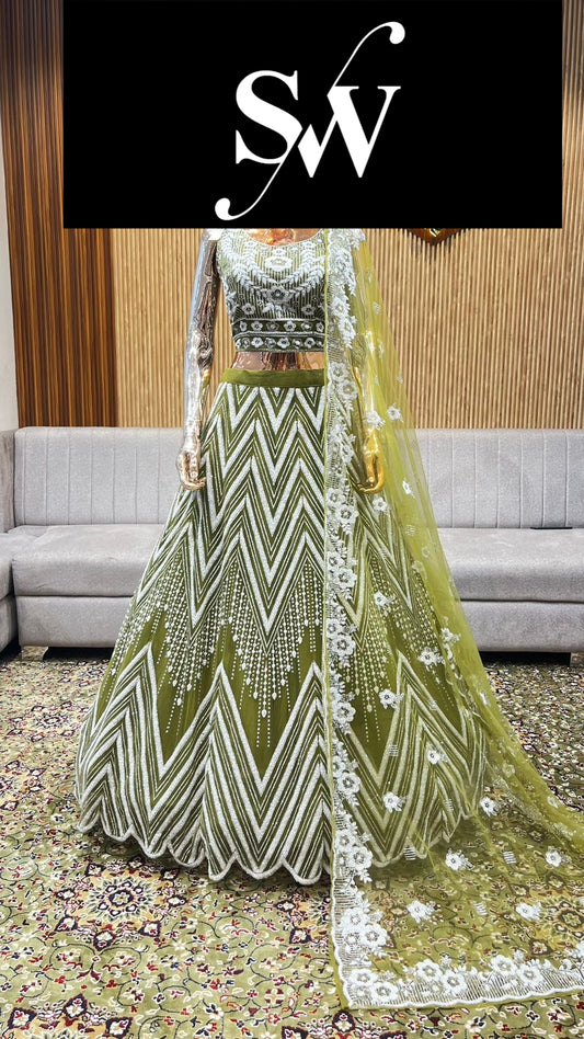 Pista Green Crop Top Lehenga