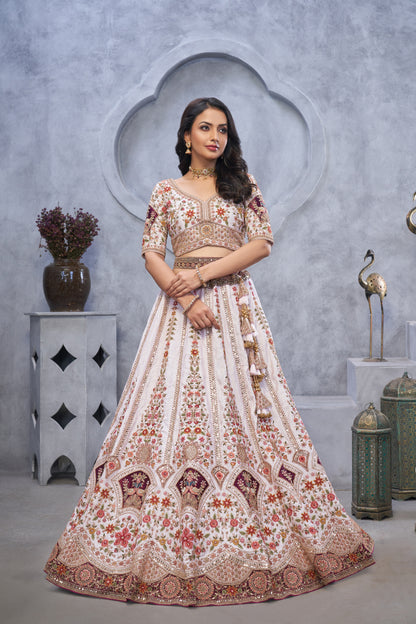 Lavishing light cream lehenga