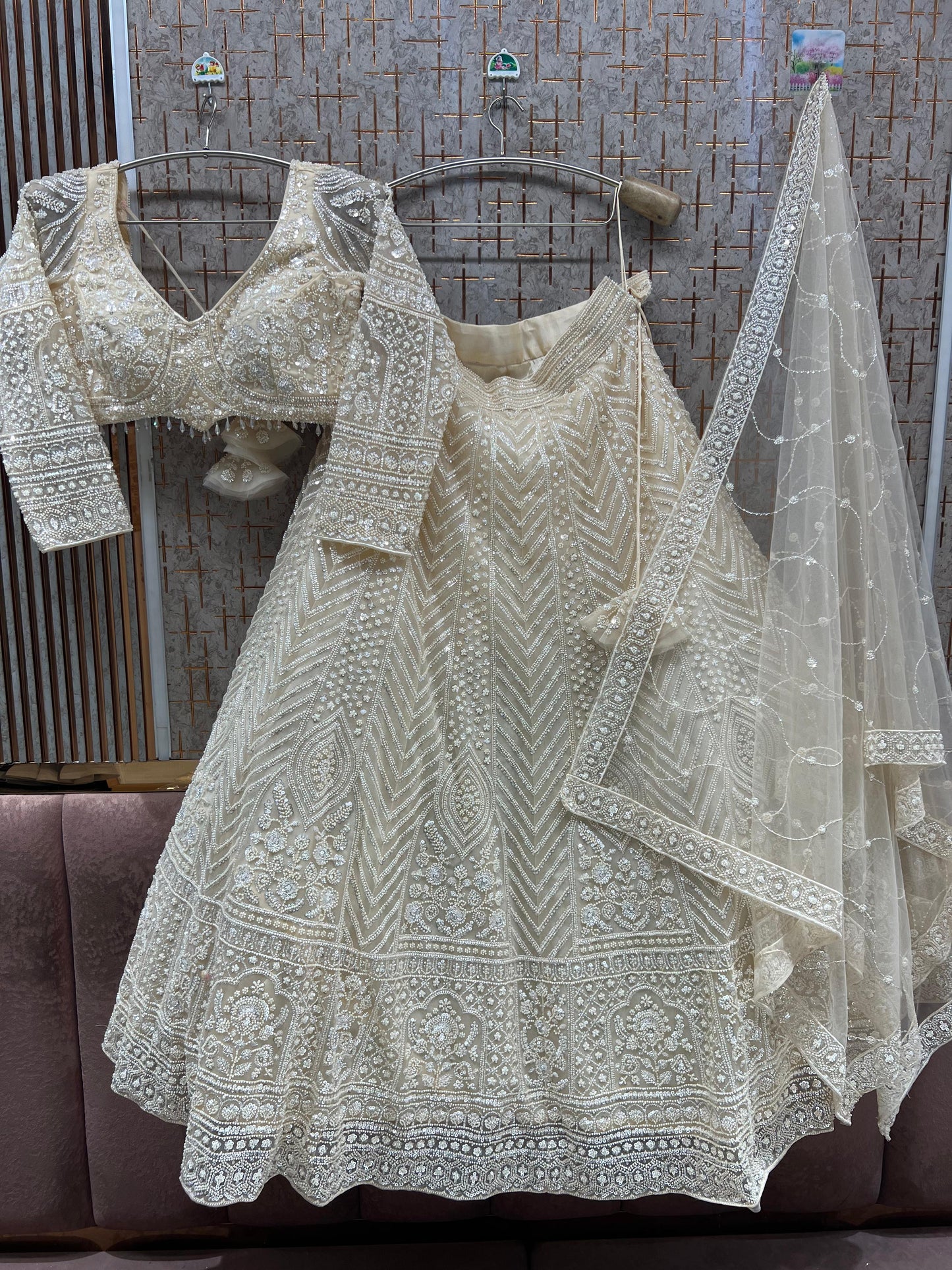 Off White Crop Top Lehenga