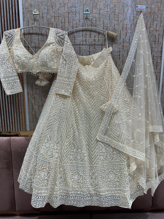Off White Crop Top Lehenga