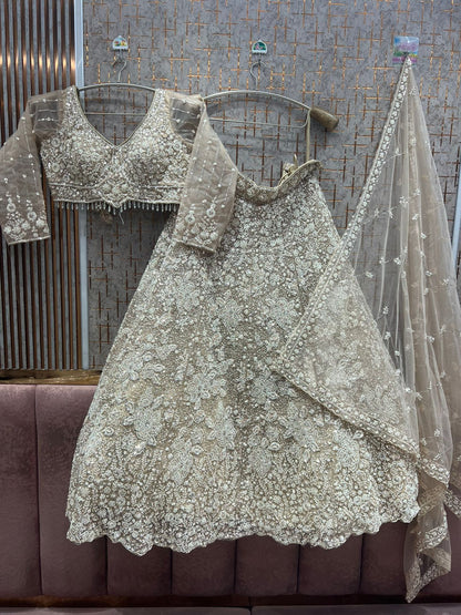 Peach Floral Crop Top Lehenga