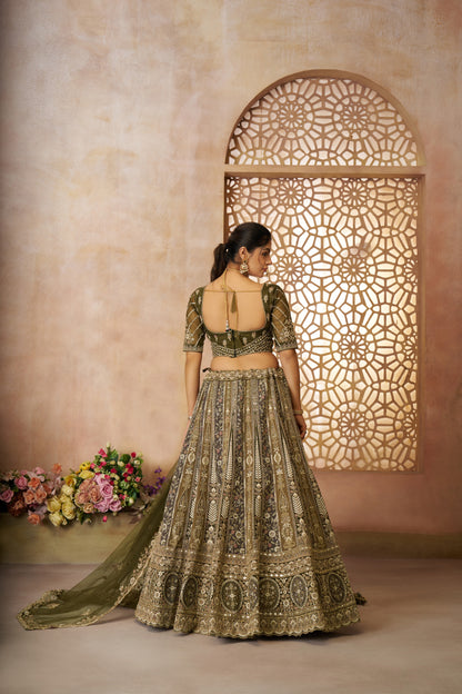 Good looking mehendi green girlish lehenga 04