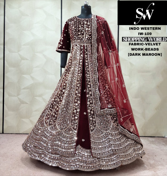 Dark Maroon peplum long Dress Farshi Garara Dress Special