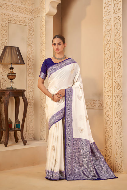 White Purple Mashru Silk Saree 6022