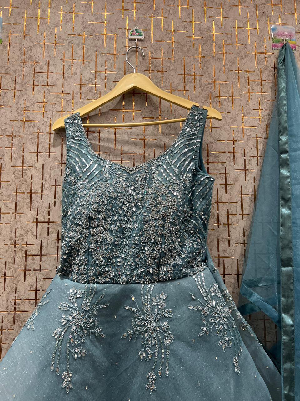 Astonishing Teal blue gown