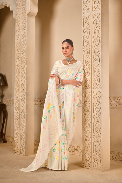 White Tussar Silk Saree 6053