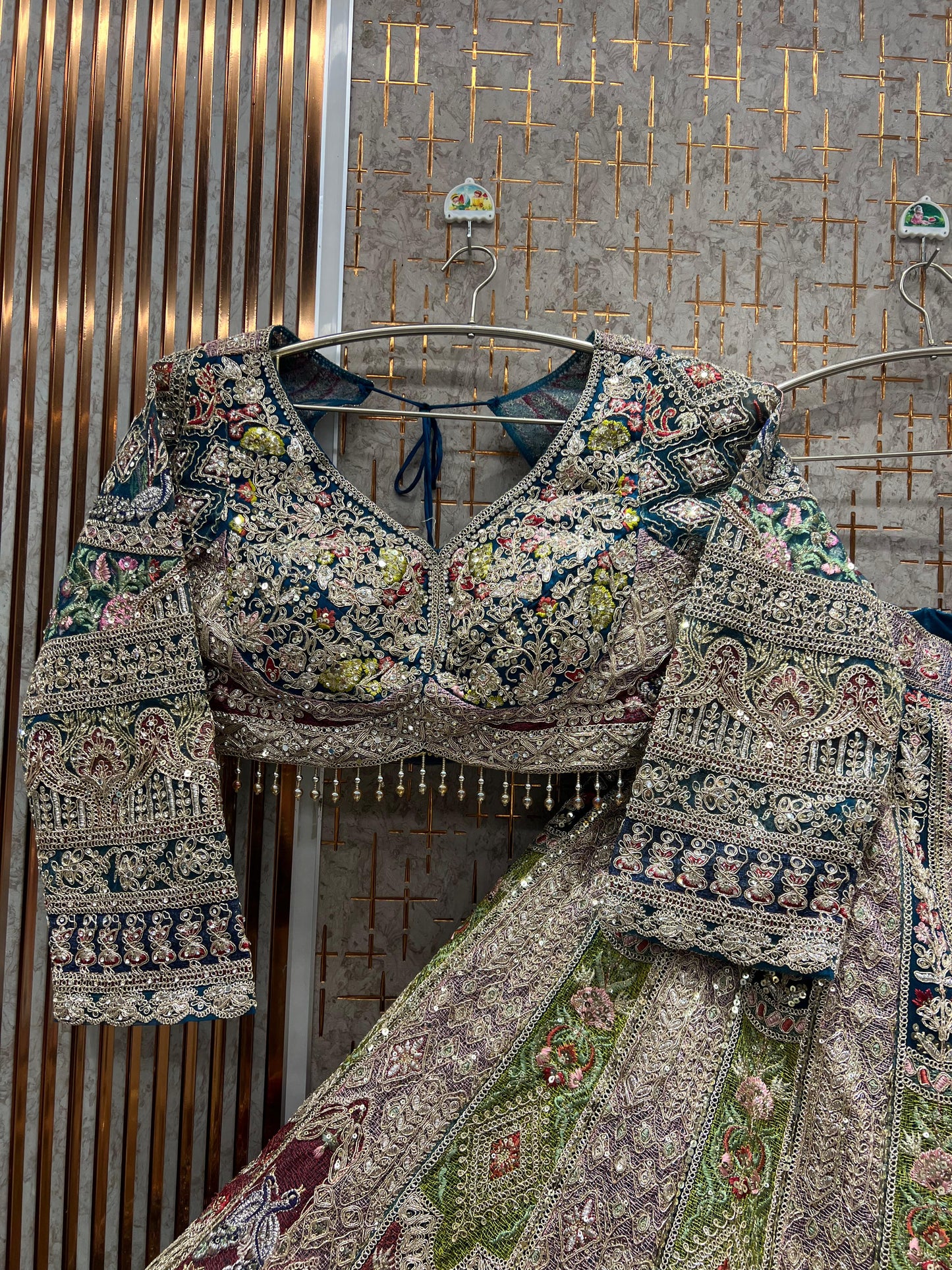 Fabulous Pink Mustard Double Duptta Crop Top Lehenga