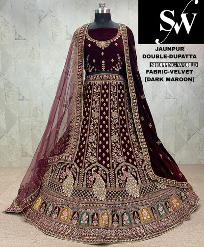 Awesome red peacock Velvet bridal Lehenga