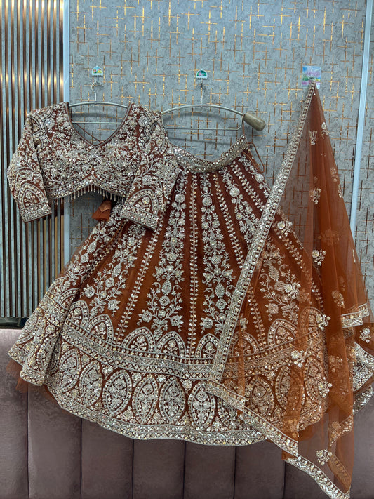 Rust Brown Crop top Lehenga