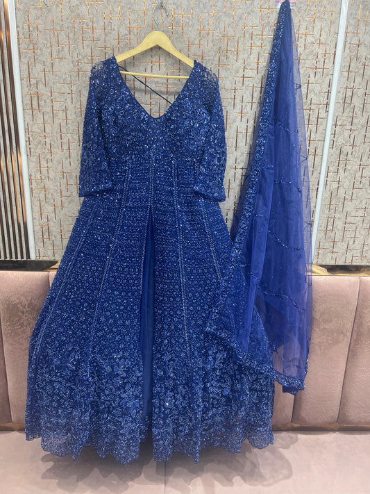 Navy Blue long peplum Dress Farshi Gaharara Dress Special