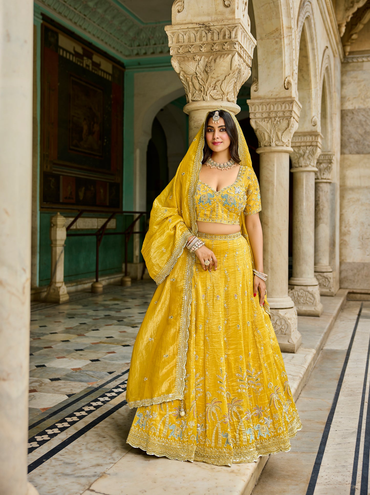 Good looking Yellow Haldi mehendi Crop top Lehenga 1211
