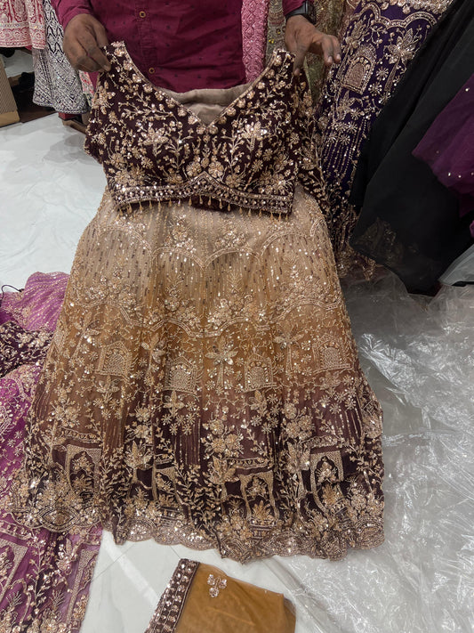 Hot pink Double Shade Crop Top Lehenga - Shopping World