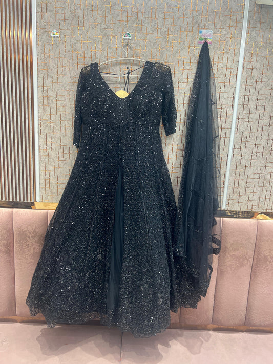 Black long peplum Dress Farshi Gaharara Dress Special