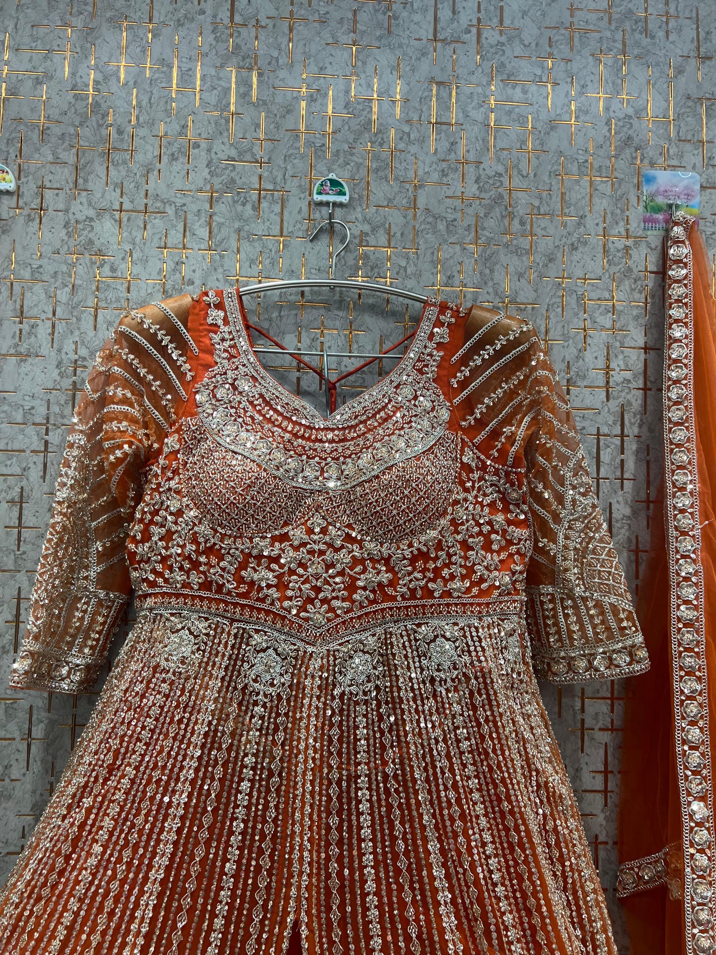 Majestic Rust Orange peplum long Dress Farshi Gaharara Dress Special