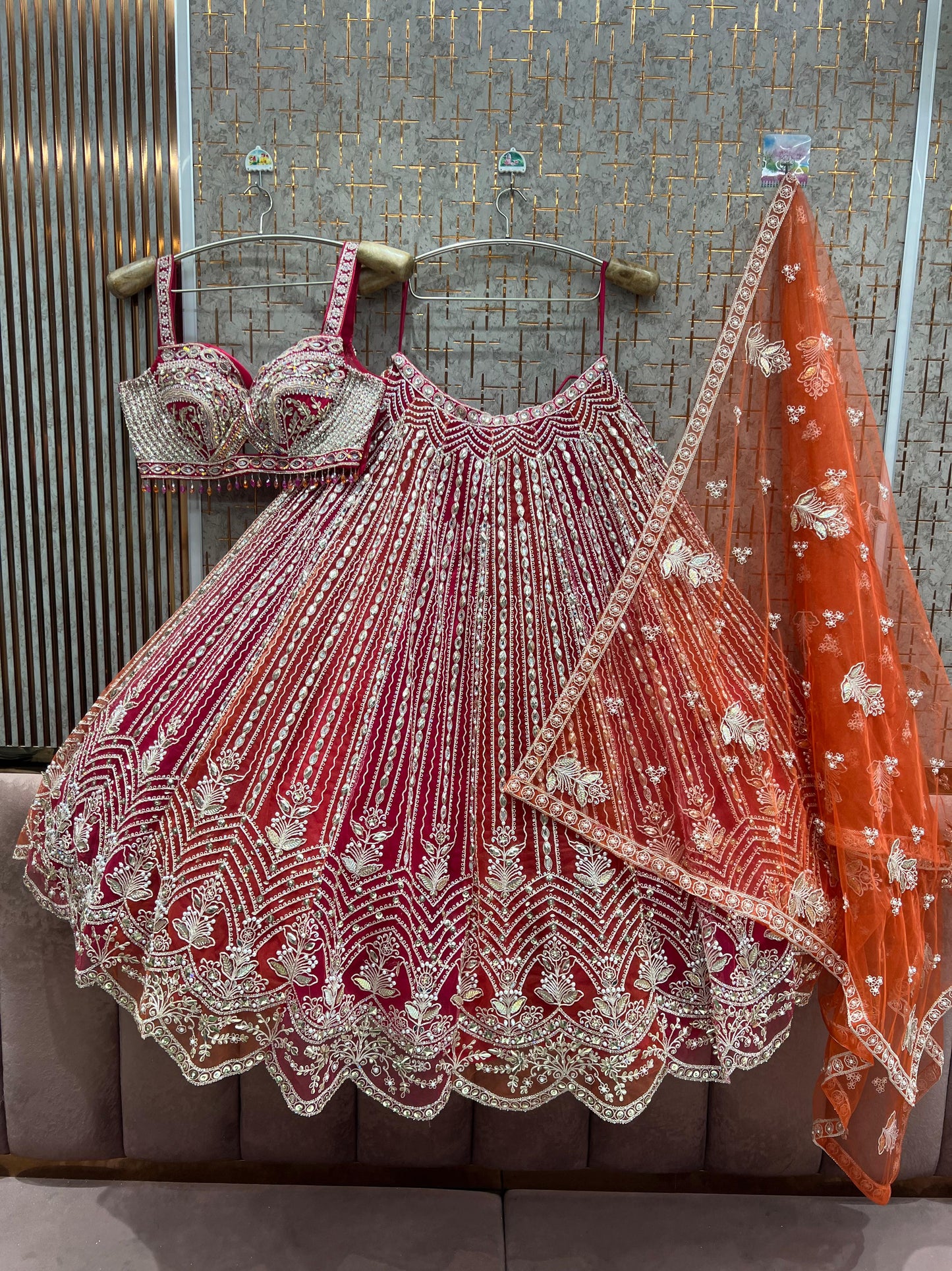 Pdp Pink orange double colour Crop Top Lehenga