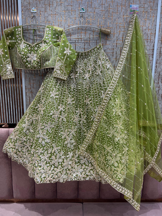 Tremendous Green Farshi Floral Crop Top Lehenga