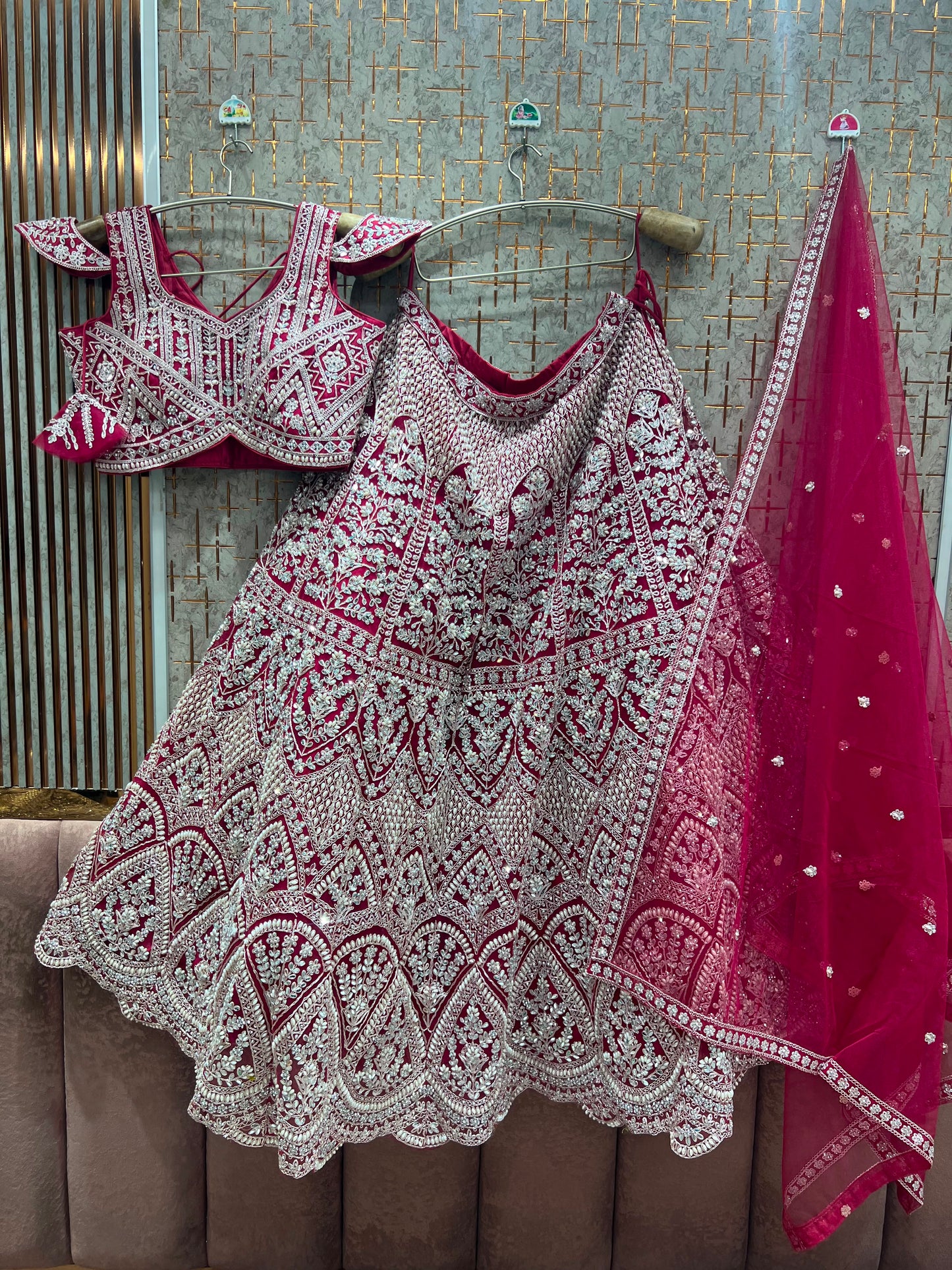 Hot Pink On Pink Monotone Crop Top Lehenga