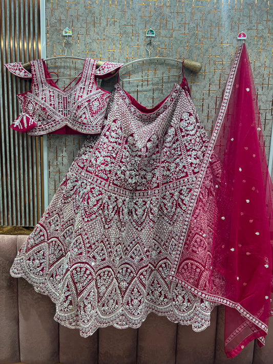 Hot Pink On Pink Monotone Crop Top Lehenga