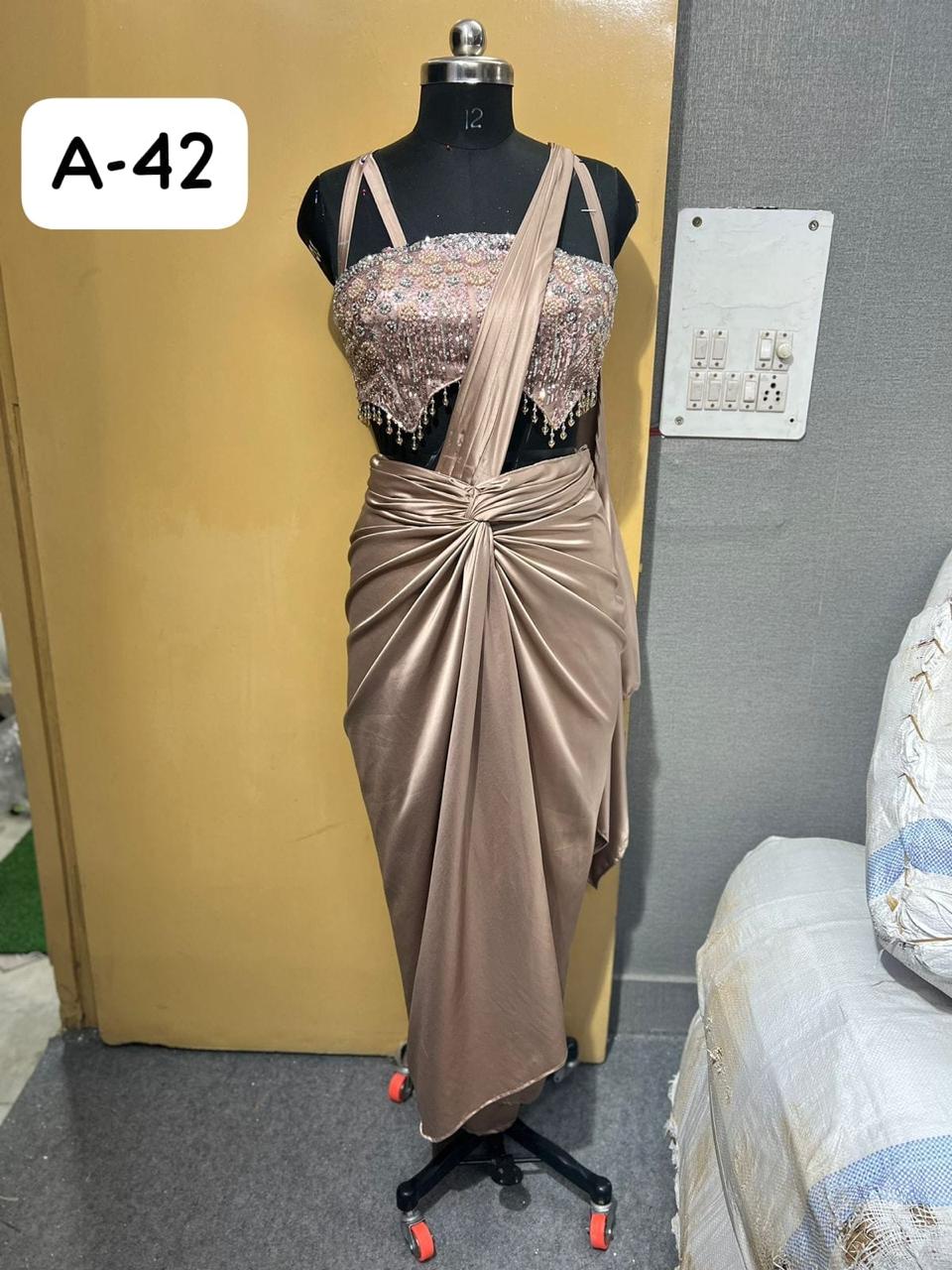 Peach Brown Crop Top Lehenga