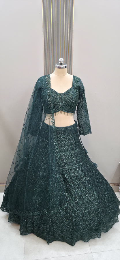 Green On green Monotone Crop Top Lehenga