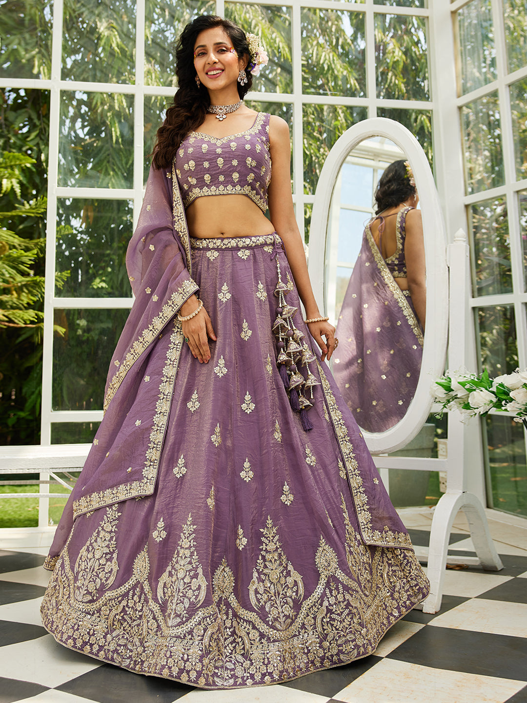 Pink Shaded Heavy Designer Embroidered Patchwork Silk Semi Stitched lehenga