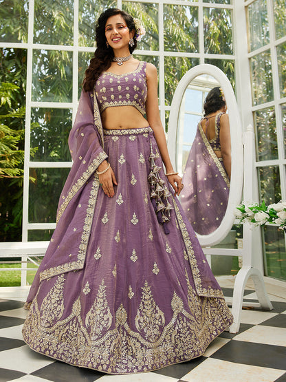 Pink Shaded Heavy Designer Embroidered Patchwork Silk Semi Stitched lehenga