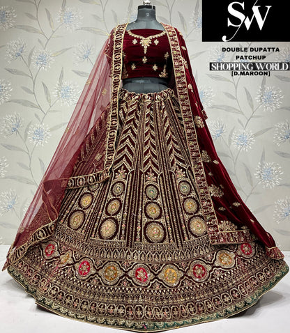 Amazing dark maroon Velvet bridal Lehenga