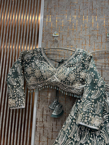 Turquoise Green Crop Top Ready to wear Lehenga