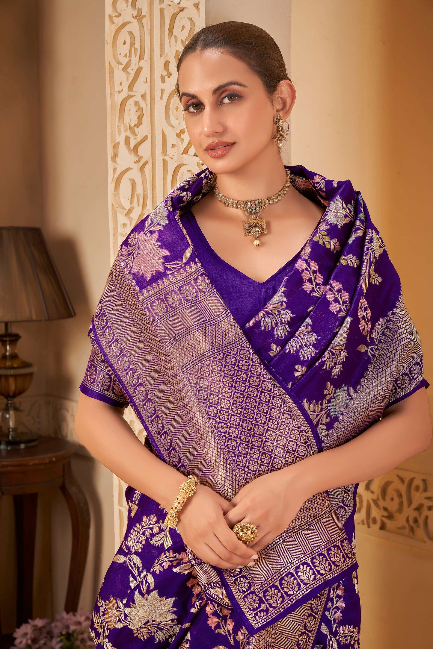 Purple Tussar Silk Saree 6073