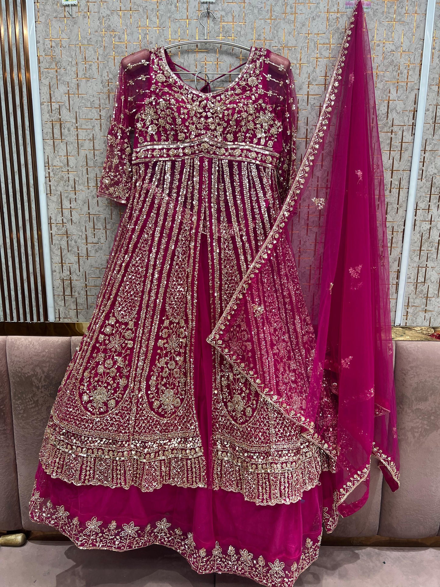 Beige Golden long Farshi Garara Peplum Dress Special