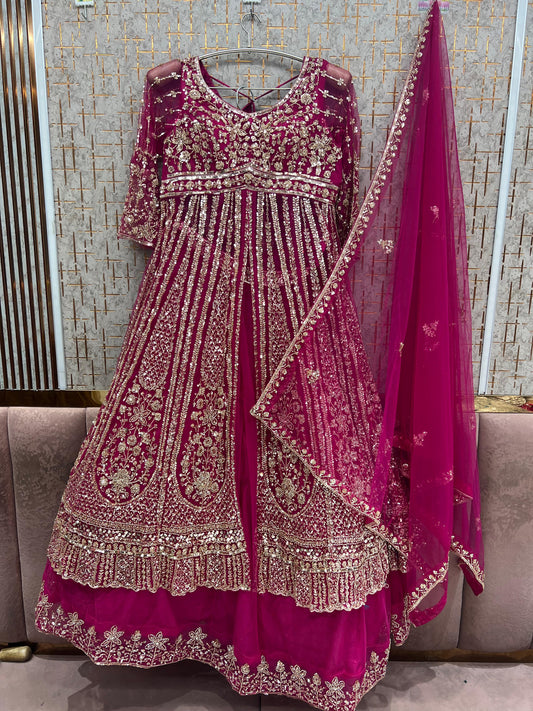 Hot Pink long Farshi Garara Peplum Dress Special