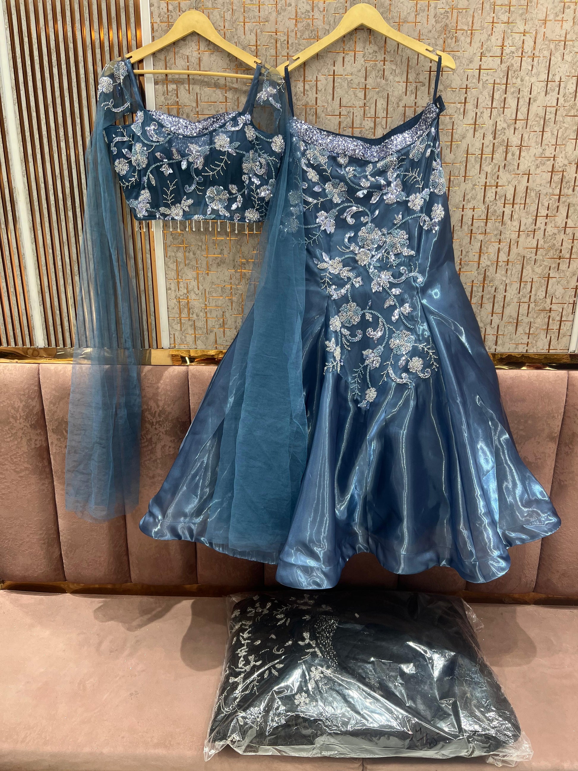 Blue Crop Top Lehenga - Shopping World