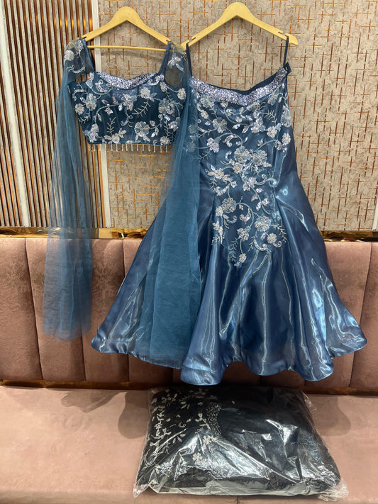 Blue Crop Top Lehenga - Shopping World