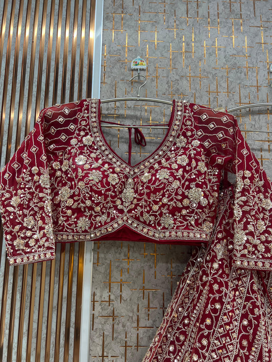 Red Crop Top Lehenga - Shopping World