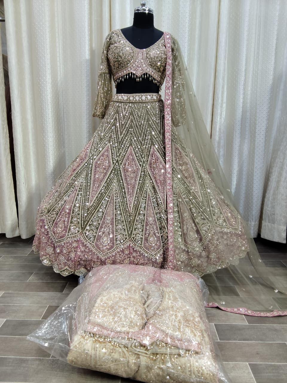 Pista Green Crop Top Lehenga