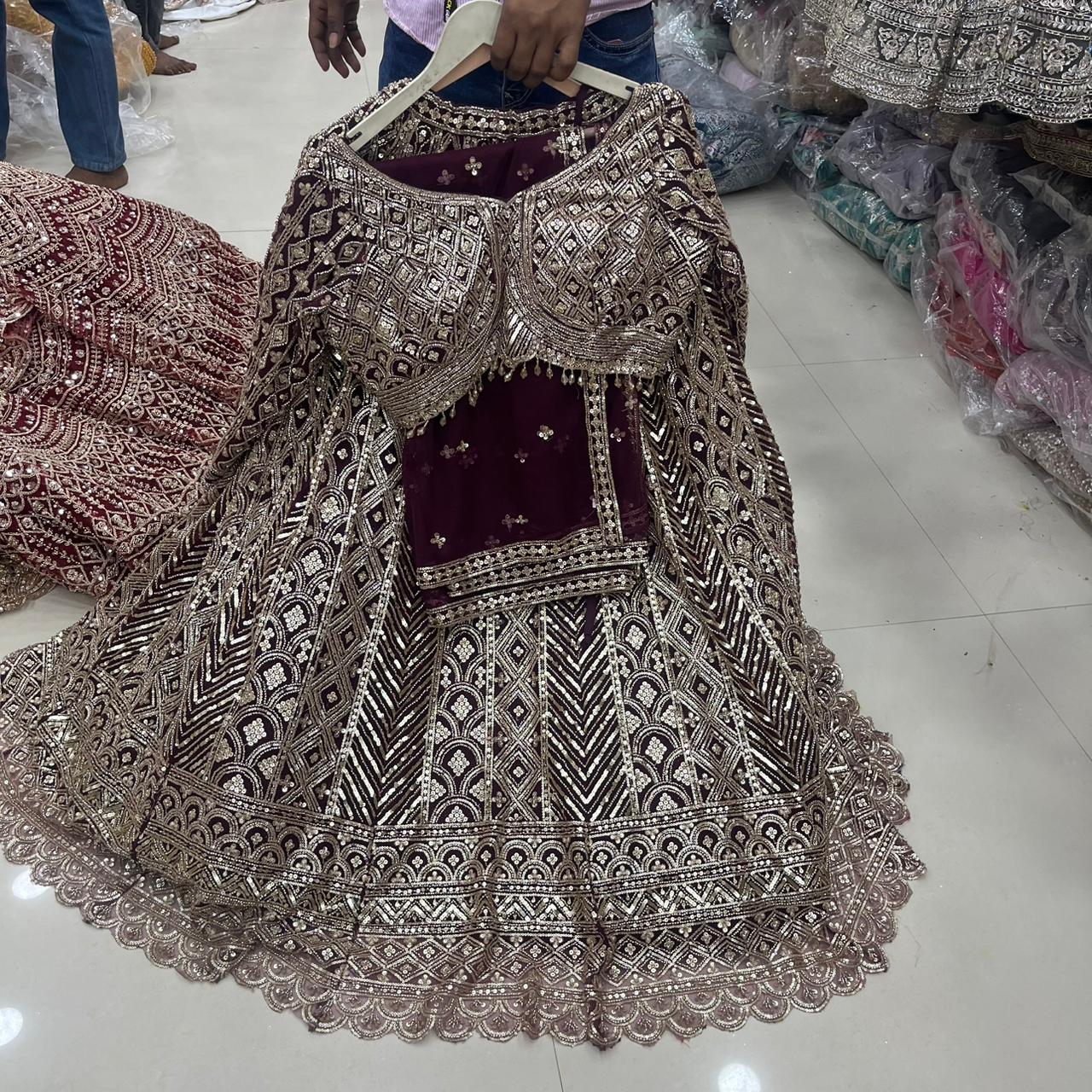 Dark Maroon Crop Top Lehenga