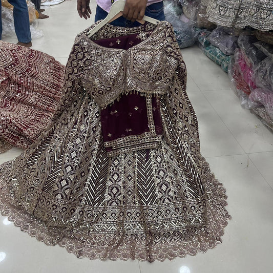 Dark Maroon Crop Top Lehenga