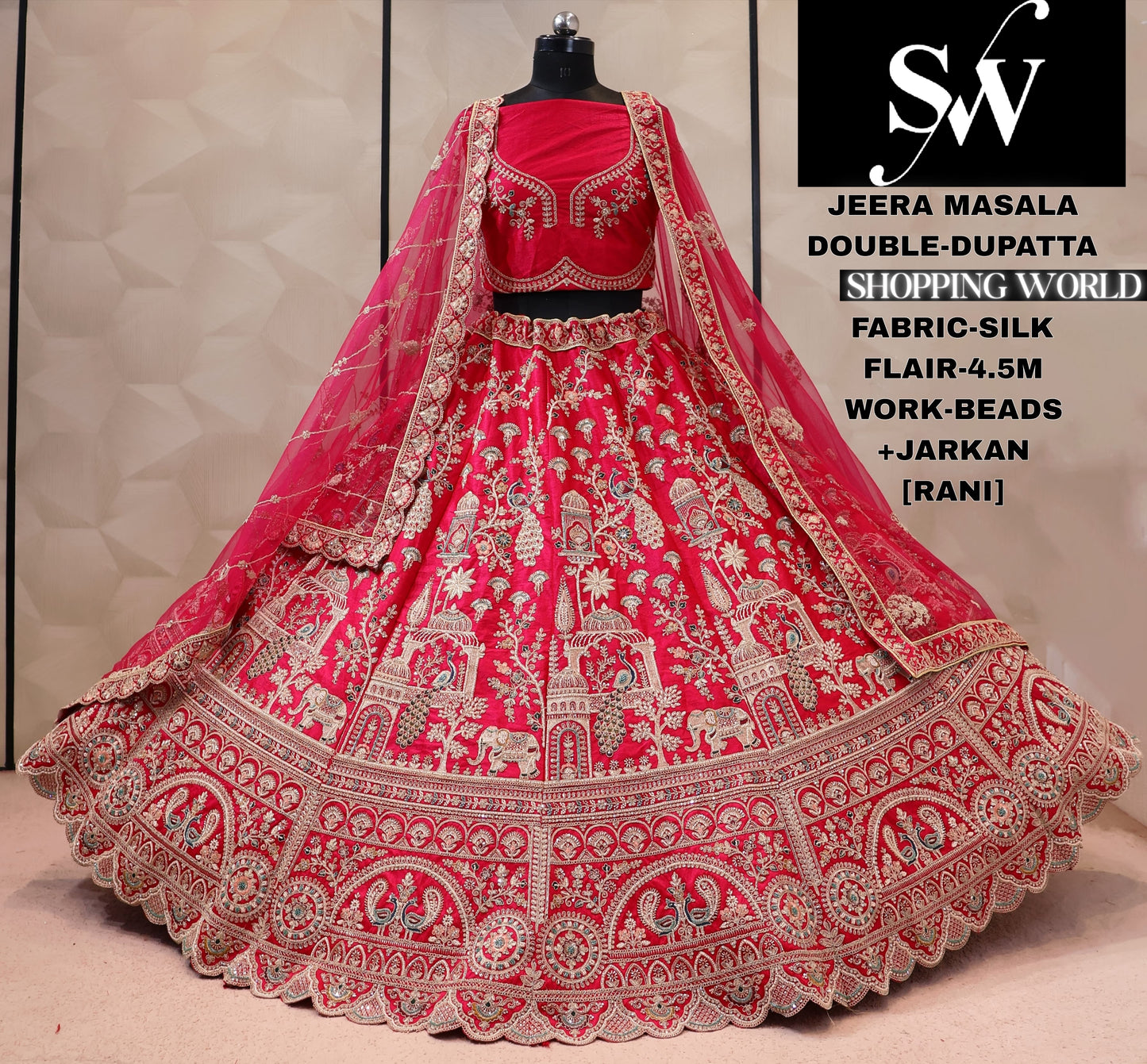 Rani pink Silk bridal Lehenga