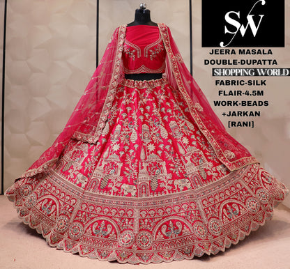 Rani pink Silk bridal Lehenga