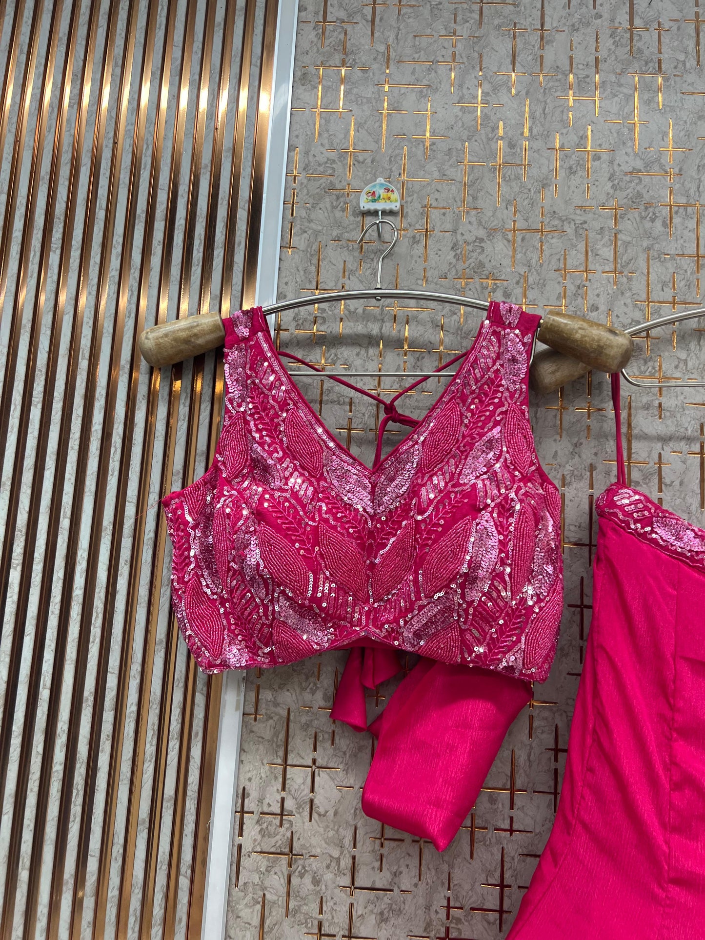 Hot pink Crop Top Lehenga - Shopping World