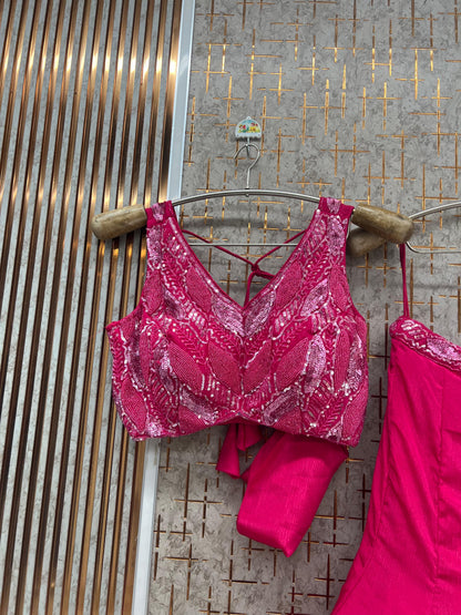 Hot pink Crop Top Lehenga - Shopping World