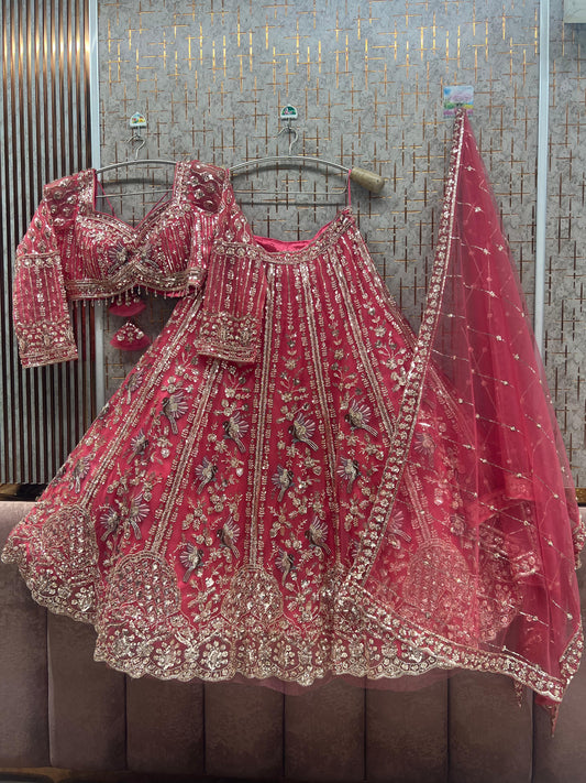 Hot Pink Peacock crop Top Lehenga