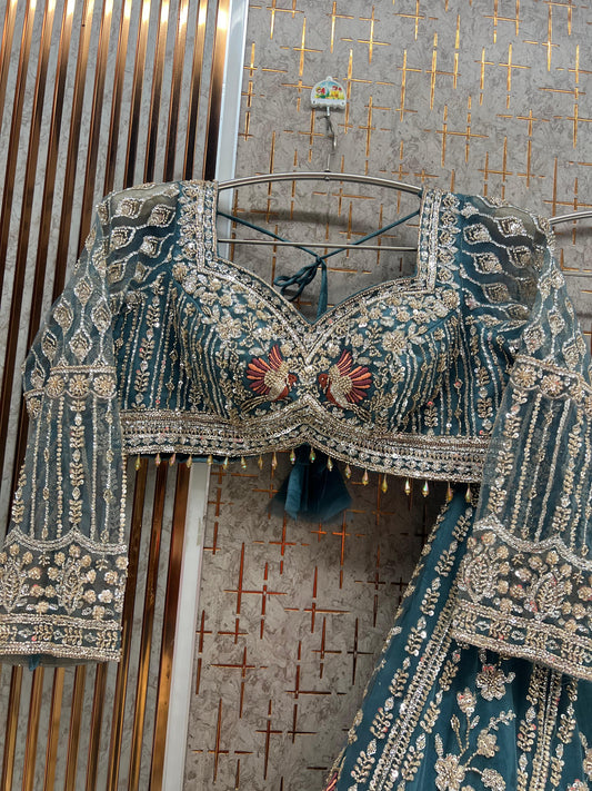 Blue Peacock Crop Top Lehenga