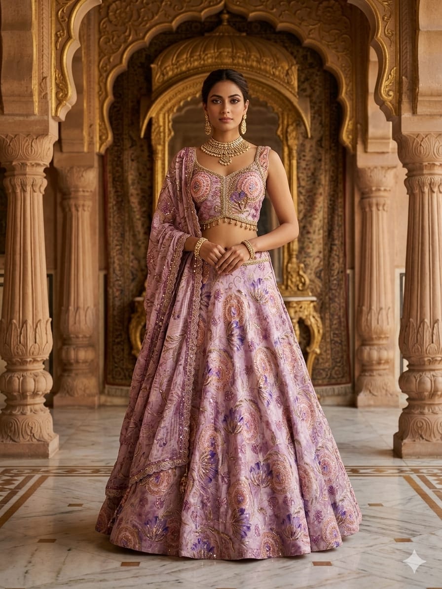 Mahima mahajan inspired Pink purple green peach Crop Top Lehenga