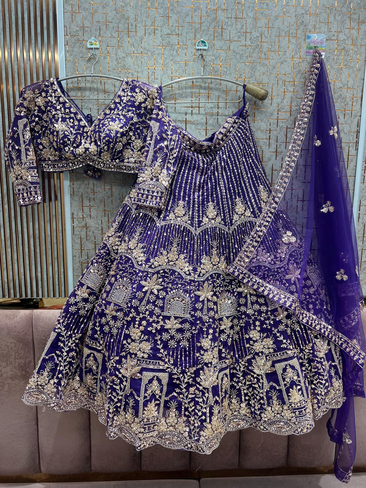 Embellished Blue Crop Top  Lehenga